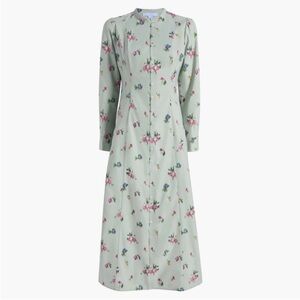 Hill House The Lucienne Dress in Sage Ikat Floral Taffeta